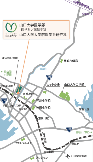 図：山口大学小串キャンパスへの地図