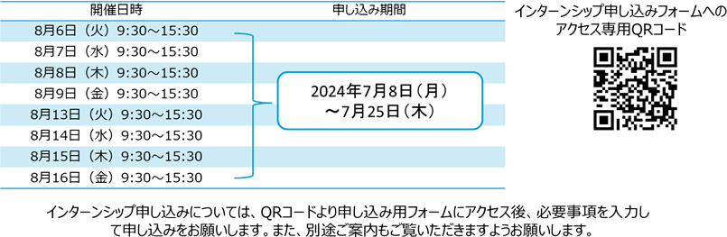 2024年インターンシップ開催日程