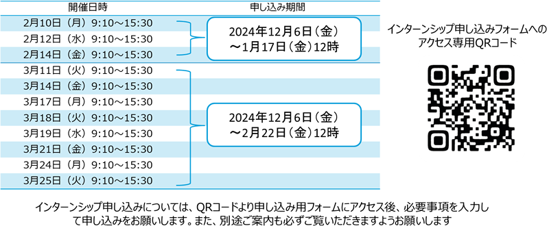 2025年インターンシップ開催日程